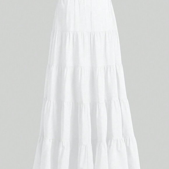 White Casual Women's Multi-Layered Ruffle Hem Long Skirt - Picture 2 of 7
